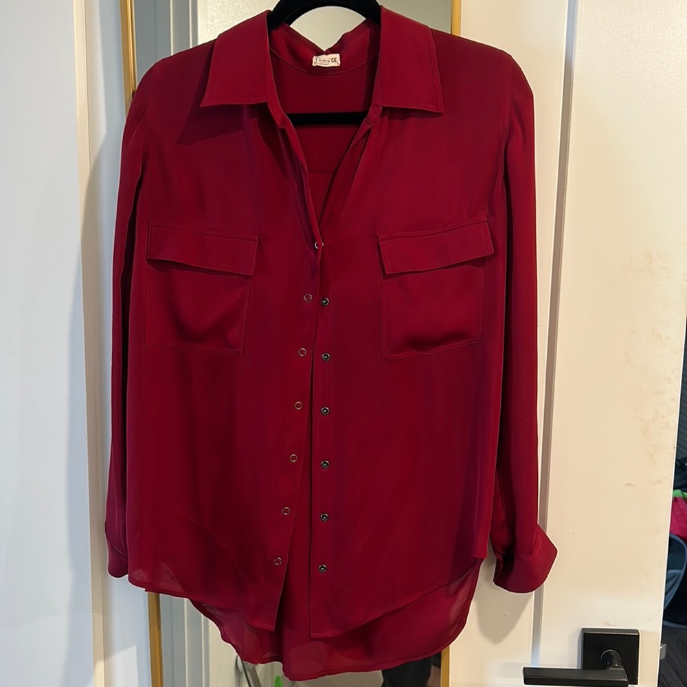 L’AGENCE Red / Dark Bordeaux 100% Silk Long Sleeve Blouse - sz 4